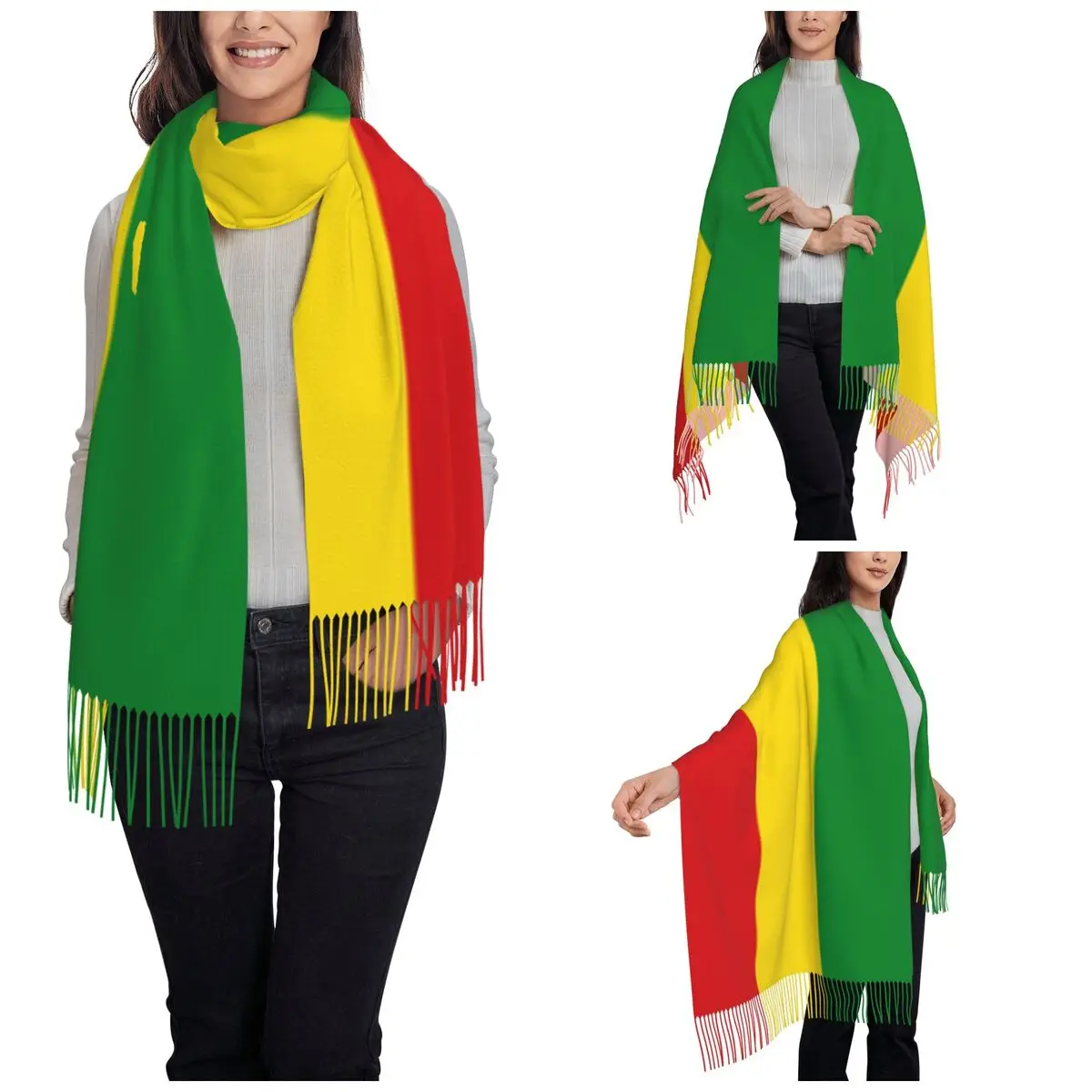 Women\'s Scarf with Tassel Rasta Judah Lion Ethiopian Long Winter Fall Shawl and Wrap Lion of Judah Flag Gifts Cashmere Scarf