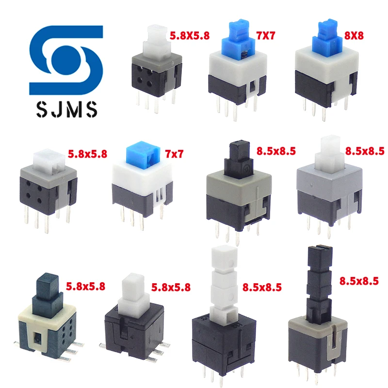 10PCS 5.8x5.8 7x7 8x8 8.5x8.5mm Non-Self-Locking / Self-Locking Switch / UNlock Push 6 Pin Tactile Power Micro Button Switches