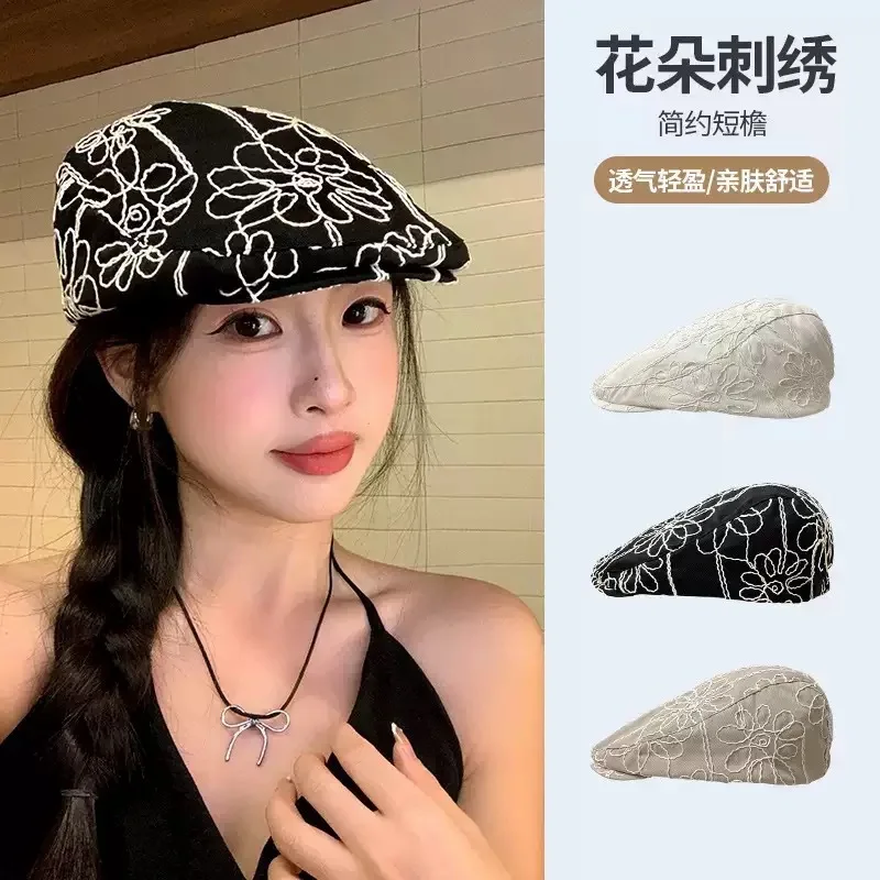 

New Trendy Women's Twill Elegant Eight Panel Hats Women's Baker Ladies Caps Retro Big Large Hats Girls Boina Sweet Black Berets