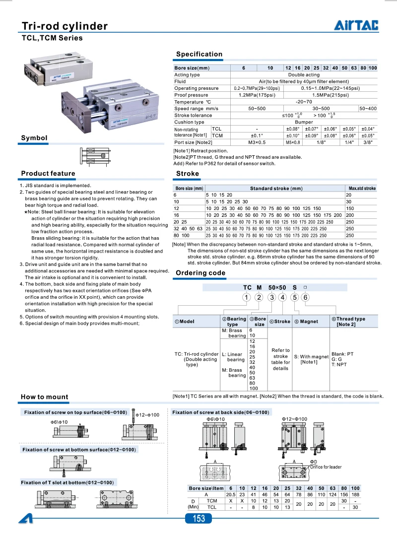 TCL Airtac Typ Dreiachsiger Drei-Stangen-Geführter Pneumatikzylinder Bohrung 12 16 20 25 32 40 50 63mm Hub 10-300mm Doppeltwirkend – Detail 3