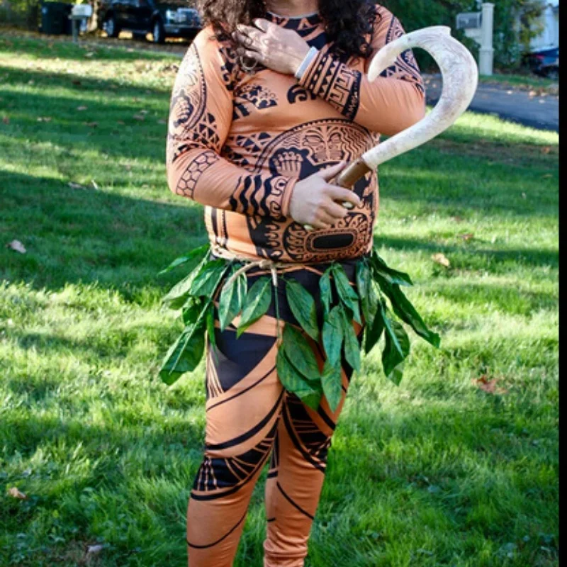 Disfraces de Halloween de Maui y Moana con Tatuajes, Conjuntos Familiares de Cosplay con Decoración de Hojas