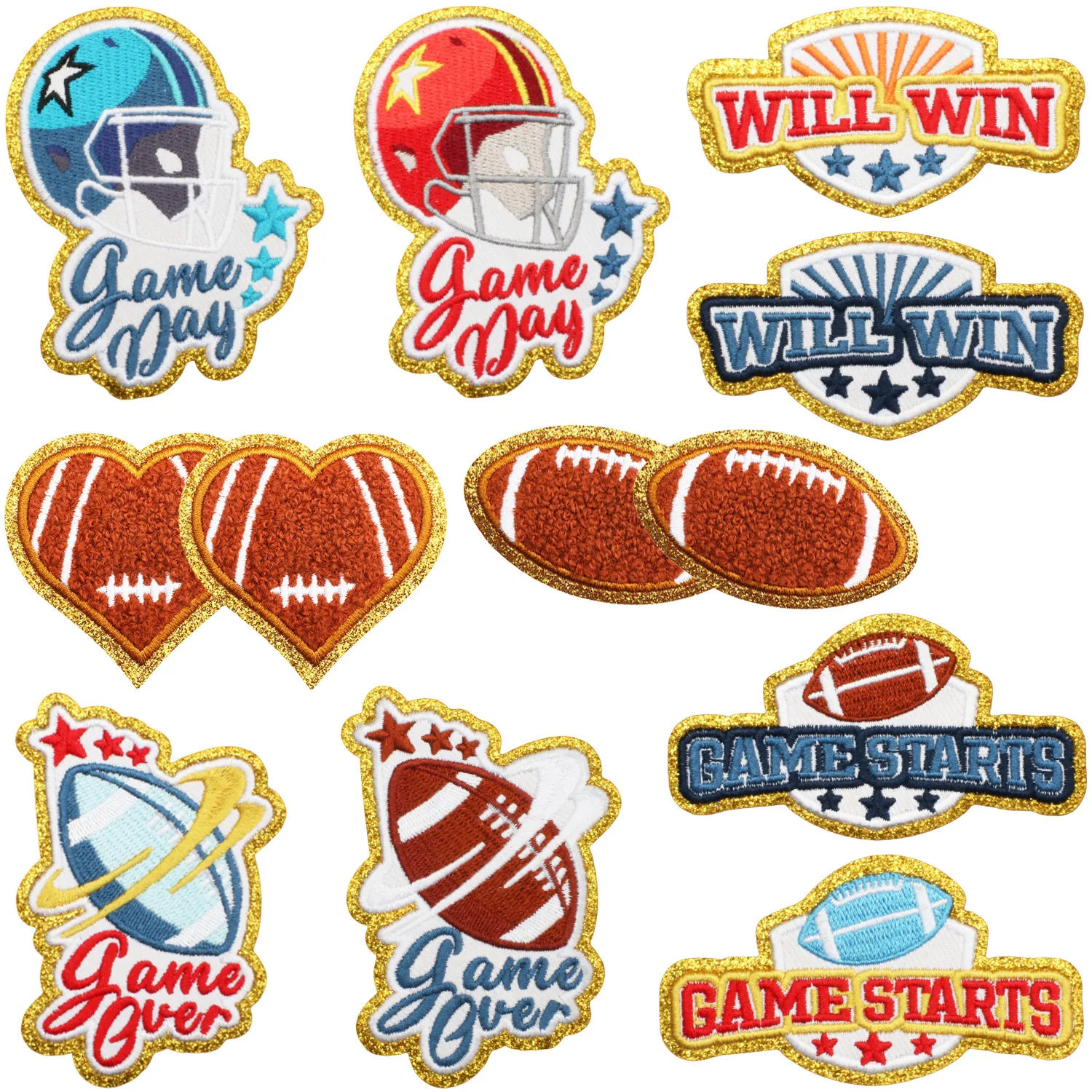 10 Pcs Towel Sports Game Embroidered Patches Iron On Clothing Hat Bag Shoe Repair Material Phone Gift Box Decor DIY Accessory