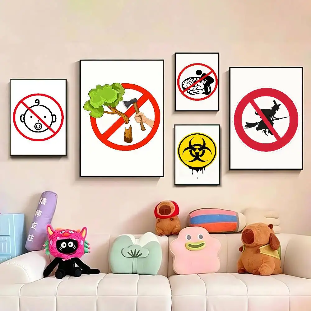 

W-Warning Icon Danger Banning Poster Waterproof Wall Art Sticker For Bar Living Room Vintage Decor