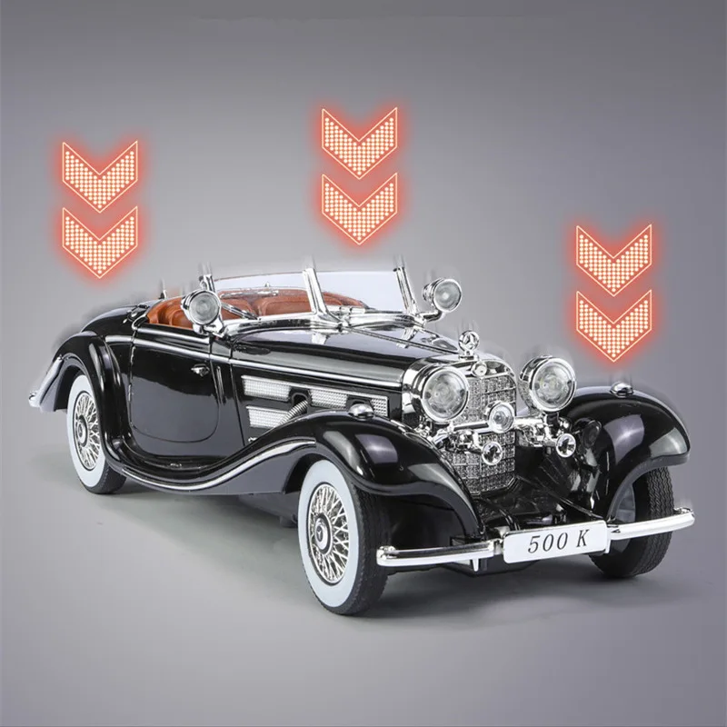 1:24 1936 Benzs 500K Alloy Car Model Diecast Metal Toy Classic Vehicle Car Model Simulation Sound and Light Collection Kids Gift