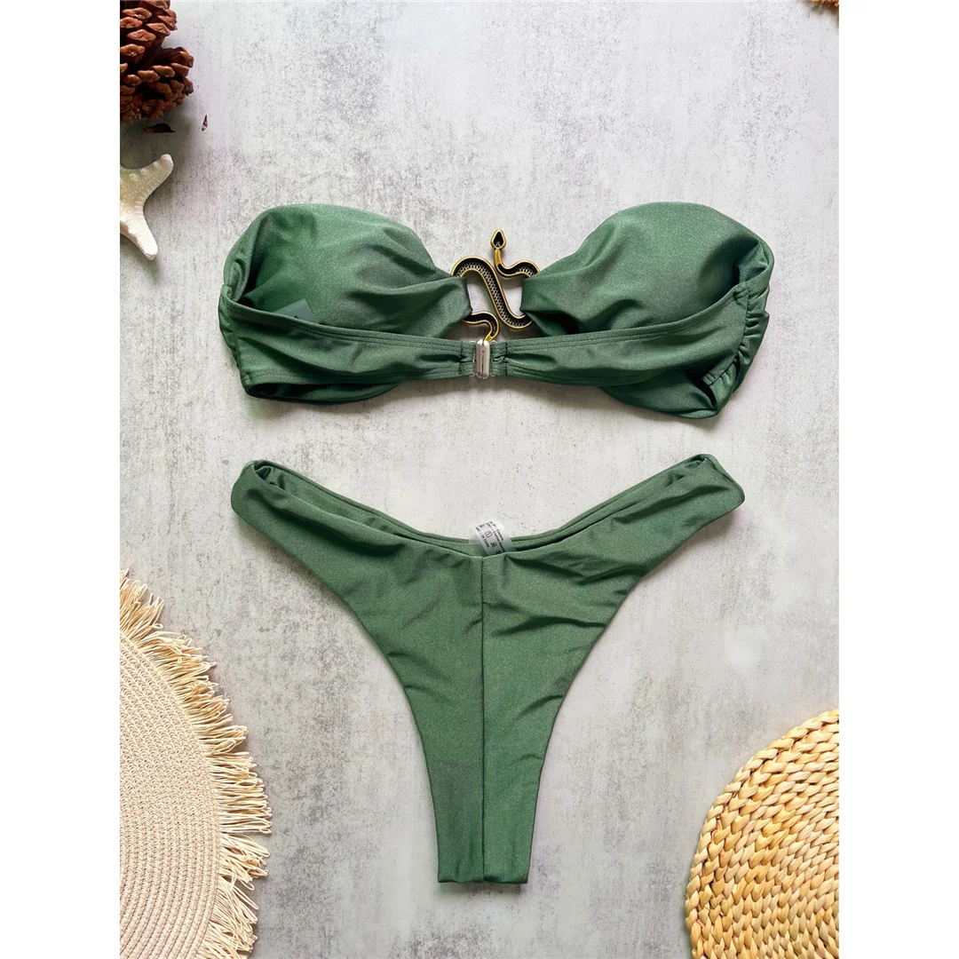 10 Farben Bandeau Metall-Schlangen-Bikini Damen-Badeanzug Zweiteiliger Bikini-Set mit Polsterung Badebekleidung Badeanzug V8249 – Detail 13