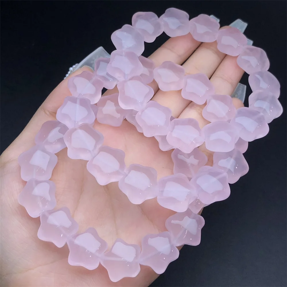 1 Pc Fengbaowu Natural Rose Quartz Star Bracelet Star Beads Reiki Healing Stone Fashion Jewelry Gift For Women