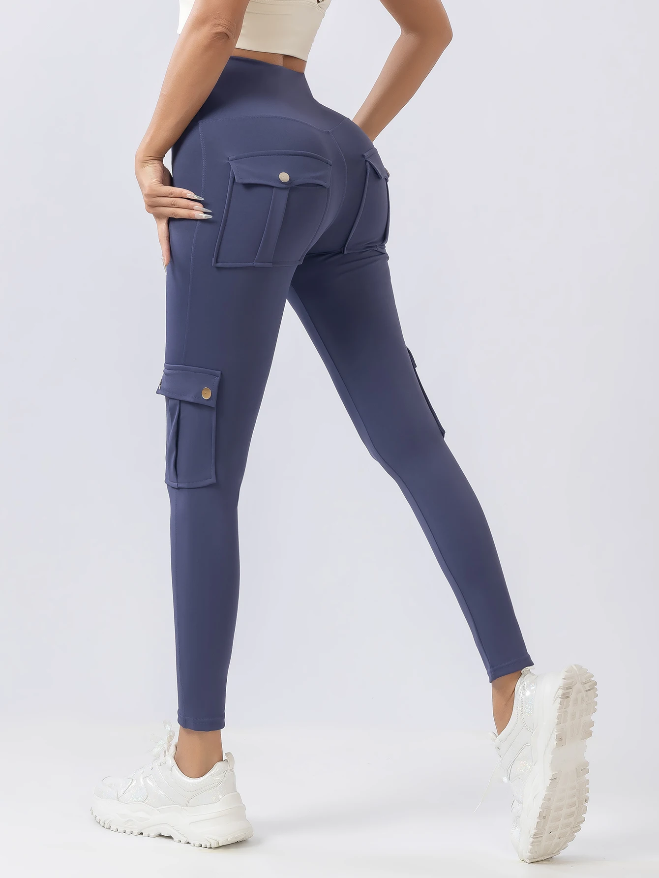 Europe and the United States multi-pocket cargo hip lift yoga pants high-waist-tight micro-la fitness pants sports Pilates pants