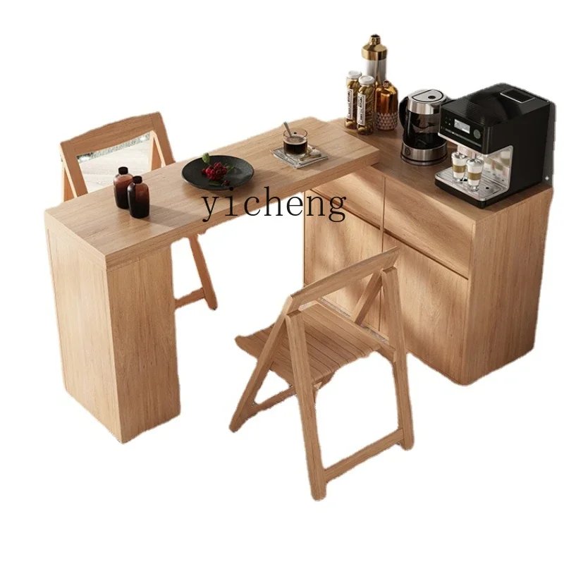 

Xl Folding Dining Table Sideboard Cabinet Integrated Retractable Moving Wheels Table