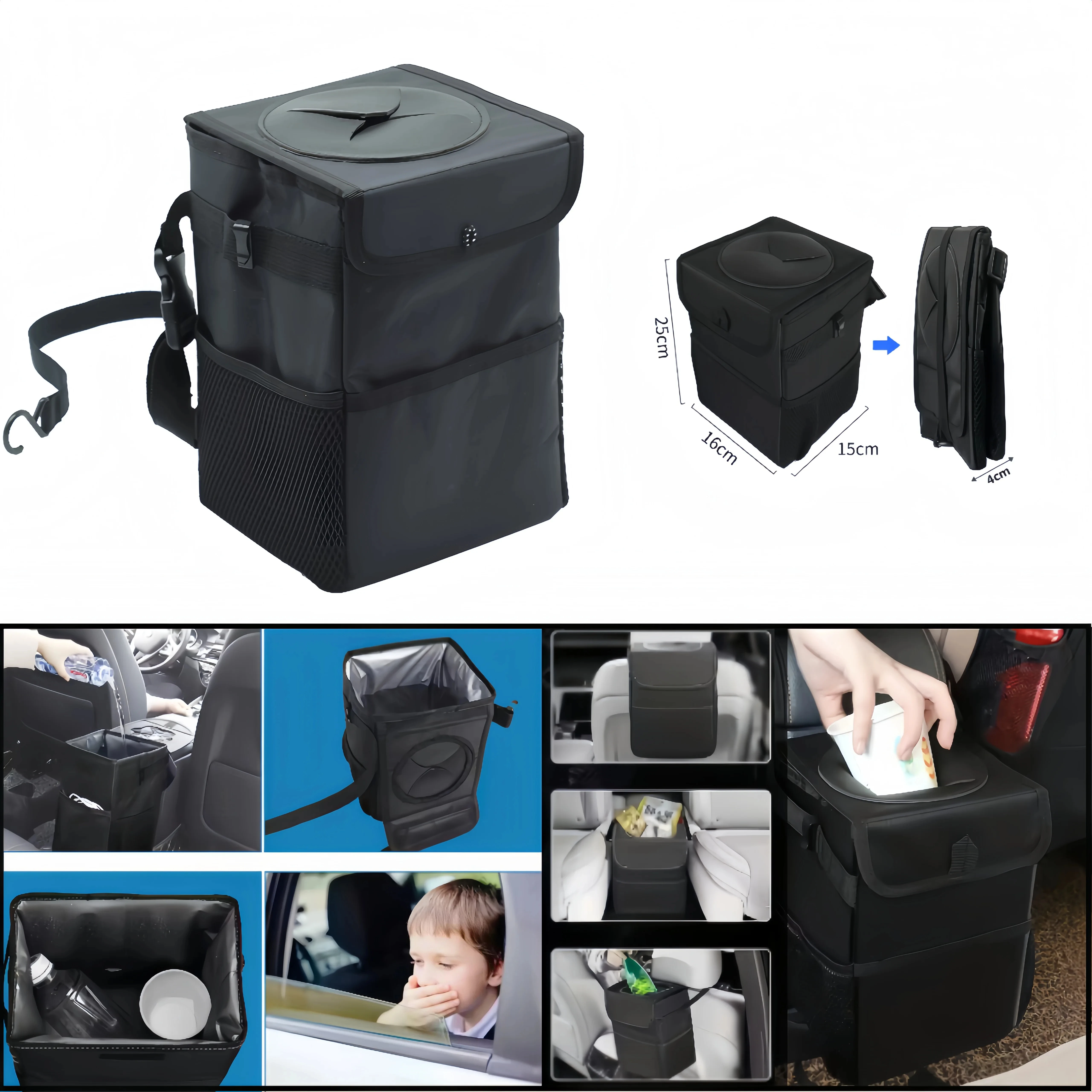 Lixeira para Carro com Tampa, Lixeira à Prova de Vazamentos, Organizador e Bolsa de Armazenamento para Carro, Acessório Automotivo