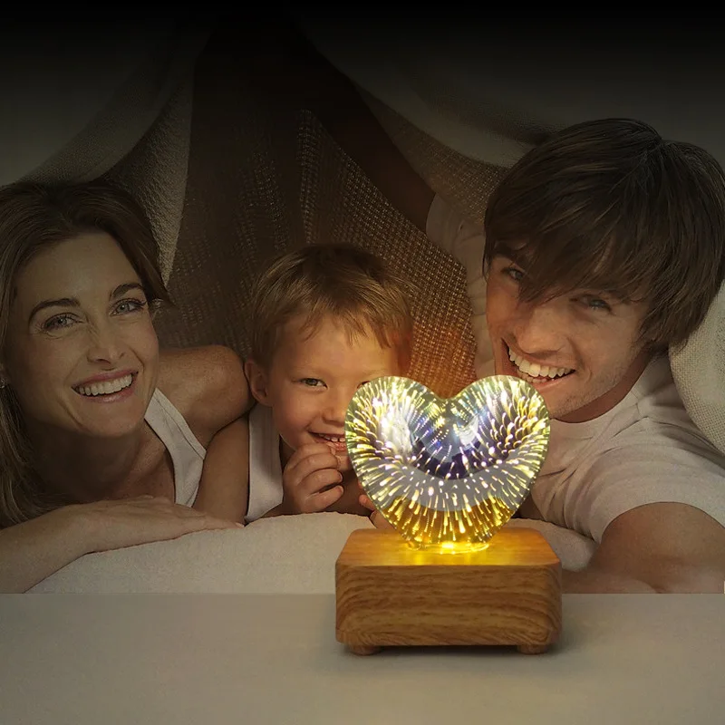 LED3D night light romantic atmosphere desk lamp USB dreamy heart-shaped atmosphere light bedside lamp