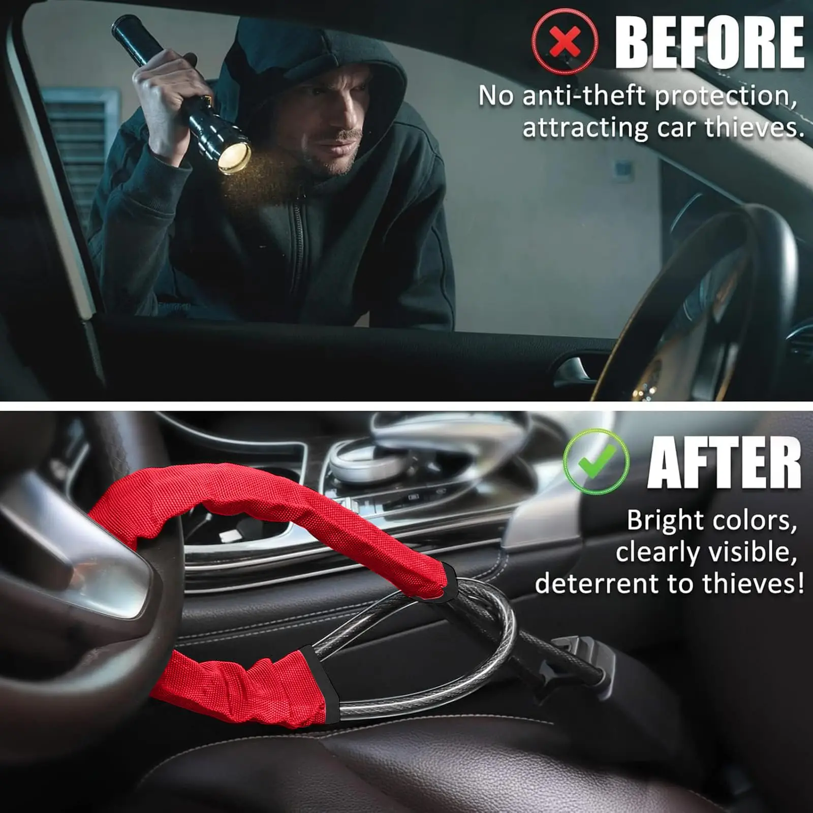 Universal Anti-Theft Device for Car Steering Wheel Lock, Safety Belt Buckle Lock, Steel Cable Lock, Steel Wire Rope Lock, Car Mo