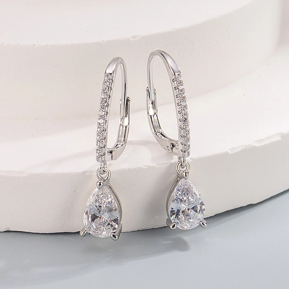 ENSHIR Water droplet Zircon Hoop Earrings For Women Simple Temperament Fashion Luxury Design Jewelry Gifts Wholesale