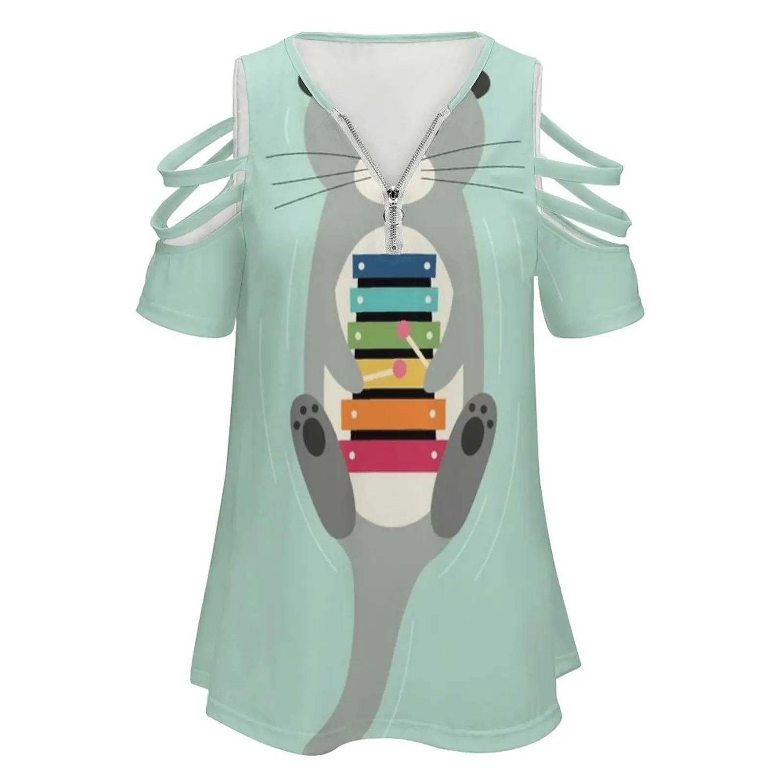 Be Pride New Fashion Zip Off Shoulder Top Short-Sleeve Women Shirt Otter Xylophone Rainbow Music Pride Happy Peace Colorful