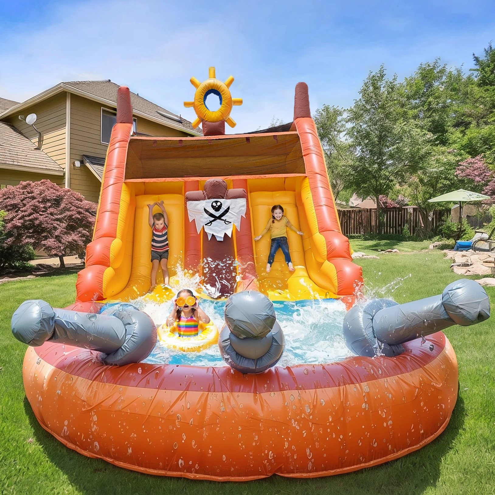 King Inflatable Summer Outdoor Sildes Air Bounce Water amusement Play Equipment Inflatble Water Double Slide Bubble Ball Pit