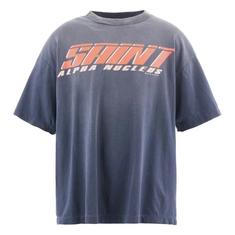 

SAINT 25AW ALPHA Vintage T Shirt Men Women Best Quality Tee Tops Washed Heavy Fabric T-Shirt