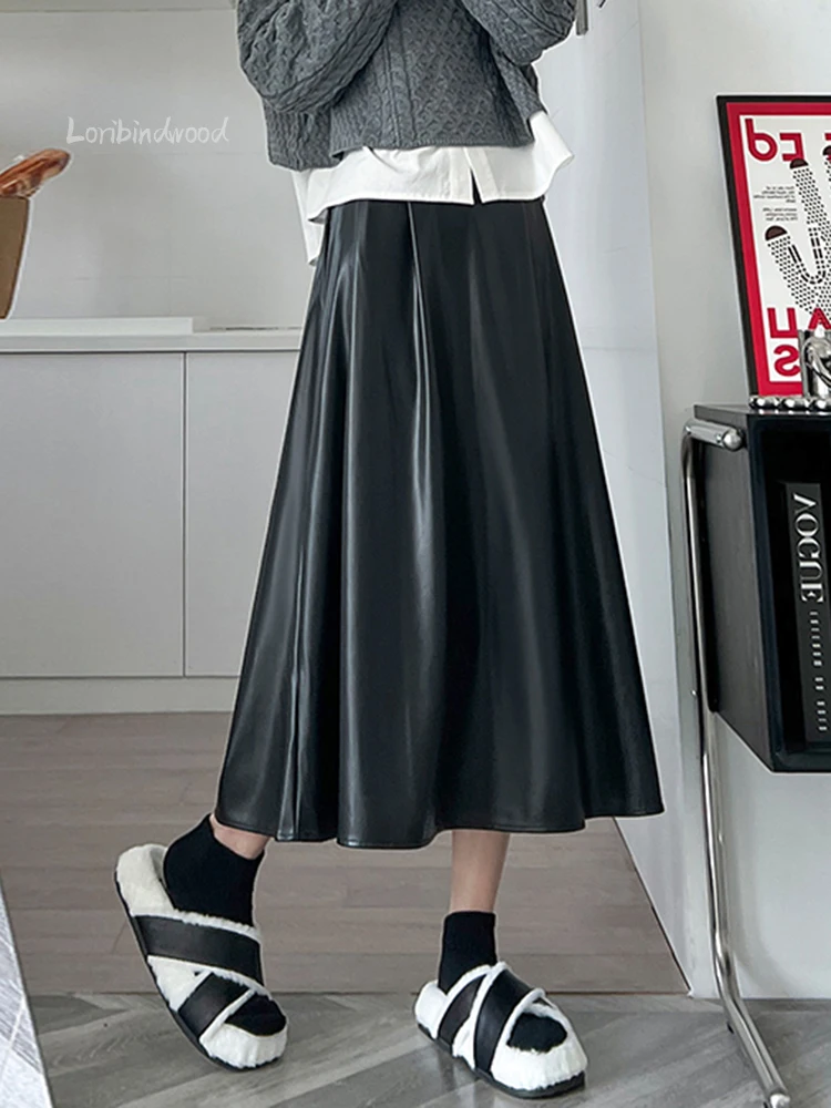 

suli store High-waist Leather Skirt Women's 2023 Autumn and Winter New High-end Pleated Skirt Mid-length All-match Slim Skirt