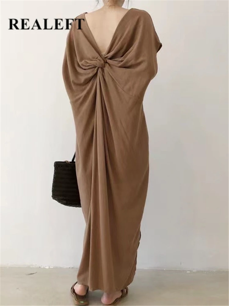 REALEFT-Robe longue en coton et lin pour femme, style bohème, taille haute, décontractée, dos nu, coupe trapèze, nouvelle collection été 2023