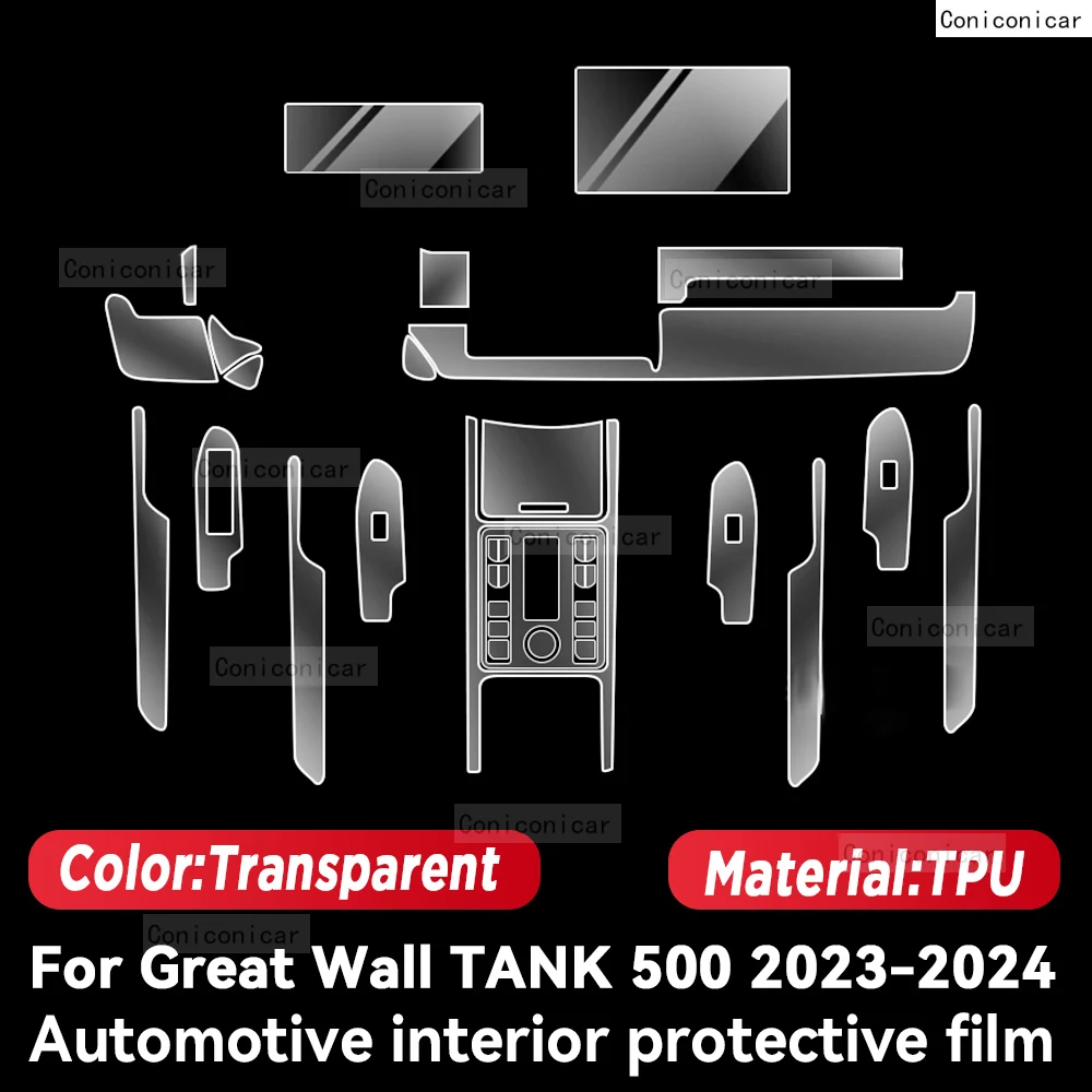 TPU For GWM WEY TANK 500 2023 2024 Transparent Protective Film Car Interior Central Control Navigation Panel Accessories Sticker