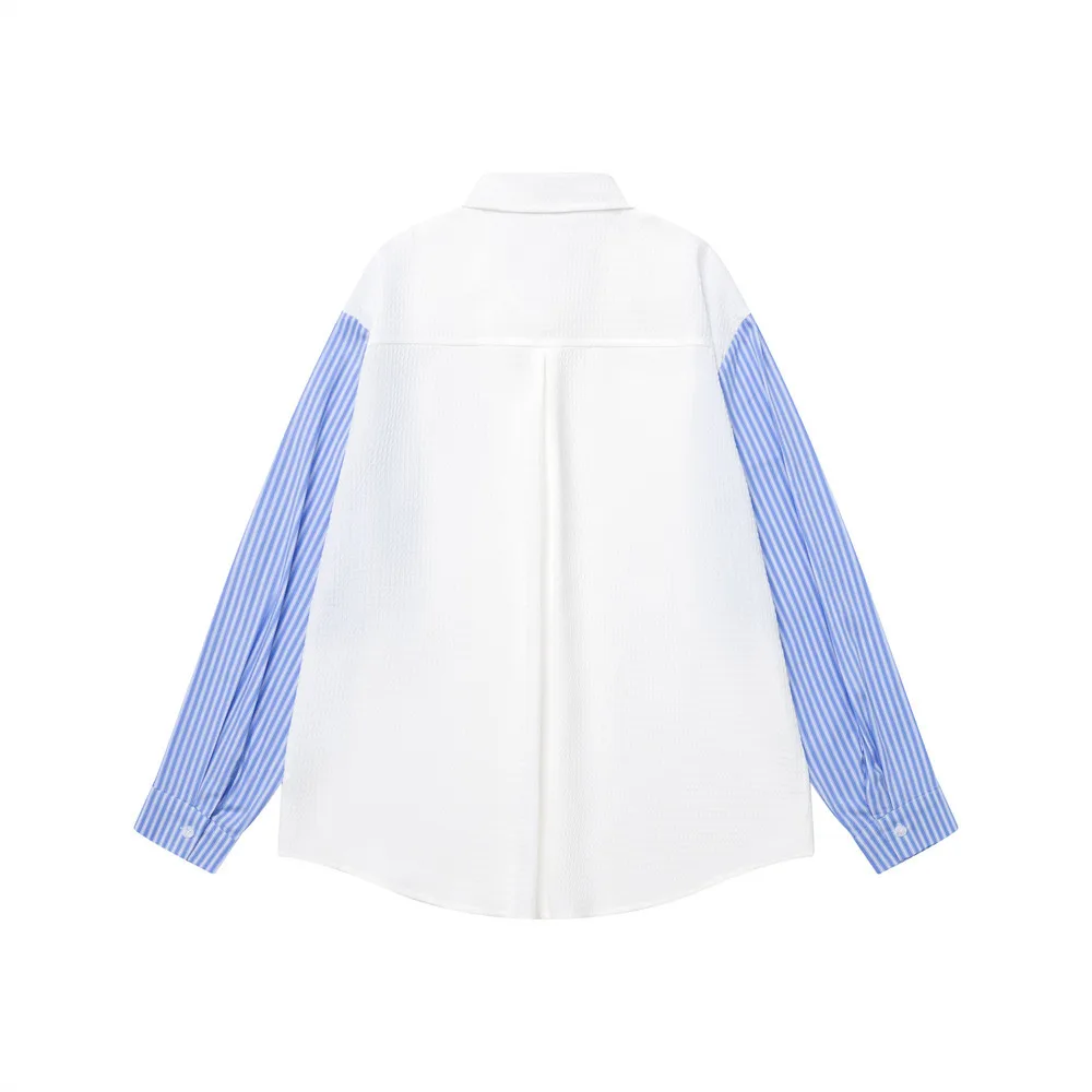 MWJLPWQ Patchwork Color-Blocked Vertical Stripe Long-Sleeve Shirt For Men Style American Trendy Vibe Tops 2026 Autumn 21066