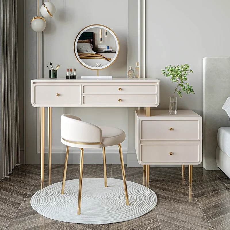 

Wood Modern Dresser Cabinet Luxury Aesthetic Mirror Makeup Dressing Table Bedroom Storage Coiffeuse De Chambre Salon Furniture