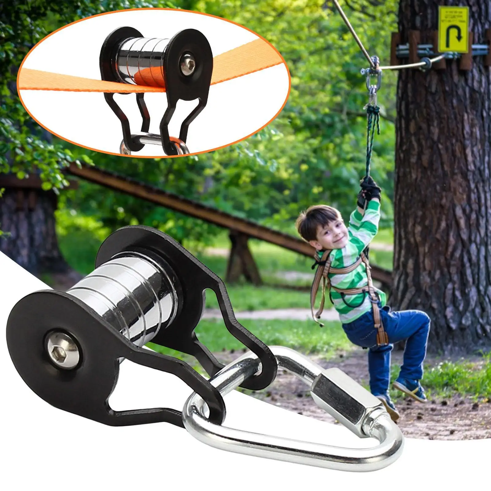 Deslizador de Cuerda de Acero para Slackline, Polea con 5 Rodillos, Alta Capacidad de Carga, Suministros de Entrenamiento, Polea Resistente