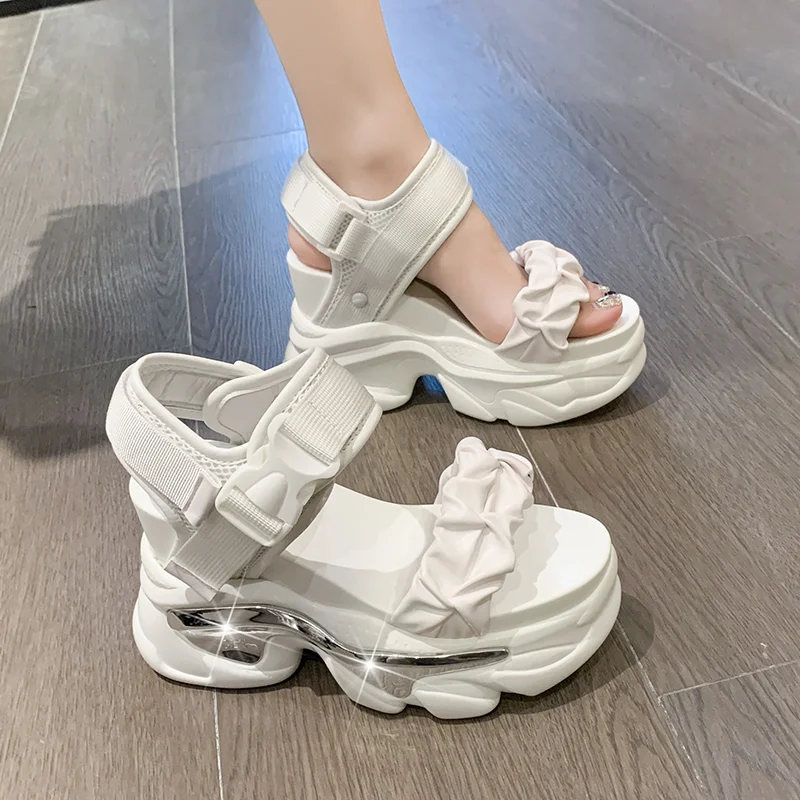 Thick bottom High Platform Sandals Women Wedges Hot High Heels Summer Crystal Chunky Sandalias Beach Slippers Zapatos Mujer 10CM