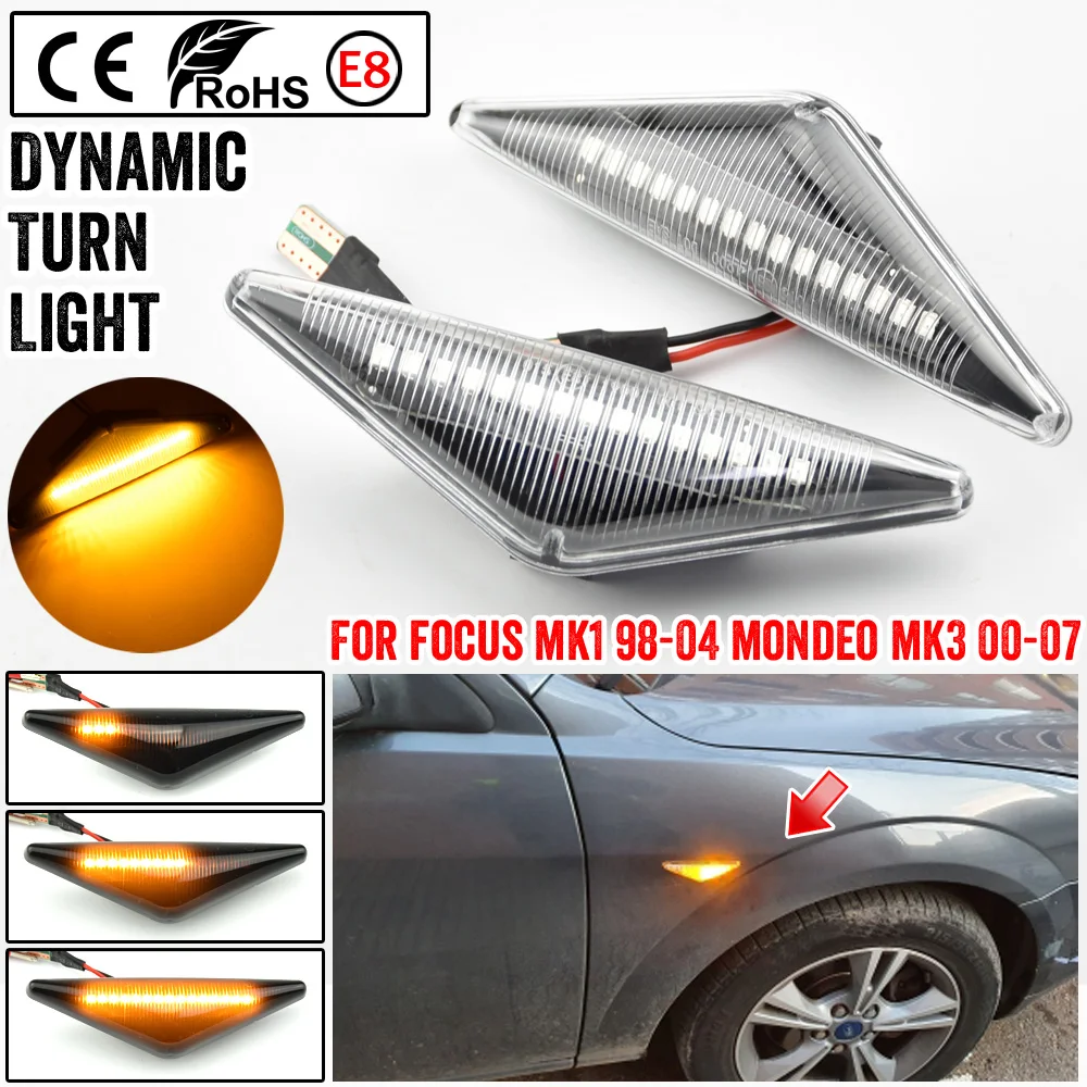 

Указатели поворота, индикатор, мигалка, лампа для Ford FOCUS MK I MONDEO MK III, новый боковой повторитель, светодиодный динамический боковой габаритный фонарь 2x