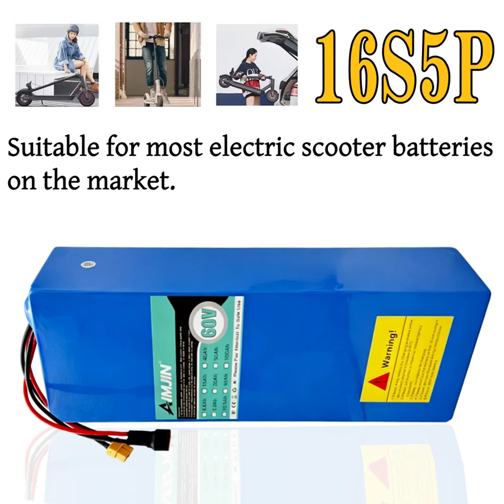60V 16S5P 20Ah 18650 Rechargeable Li-ion Battery Pack 2000W high-power with BMS for Motorcycle, Scooter, Bicycle