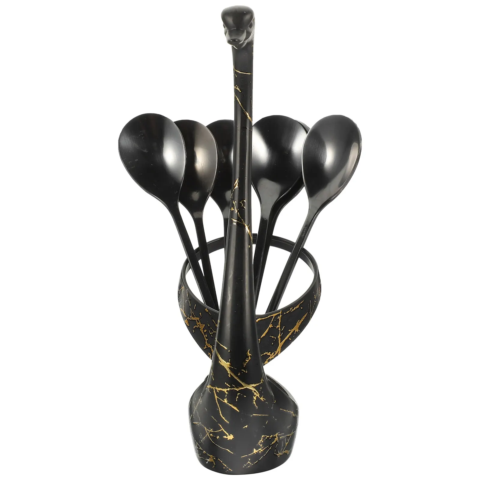 1Set Thickened Base Stainless Steel Coffee Dessert Spoon Set Spoon Rack Exquisite Serving Spoons Kitchen Mixing