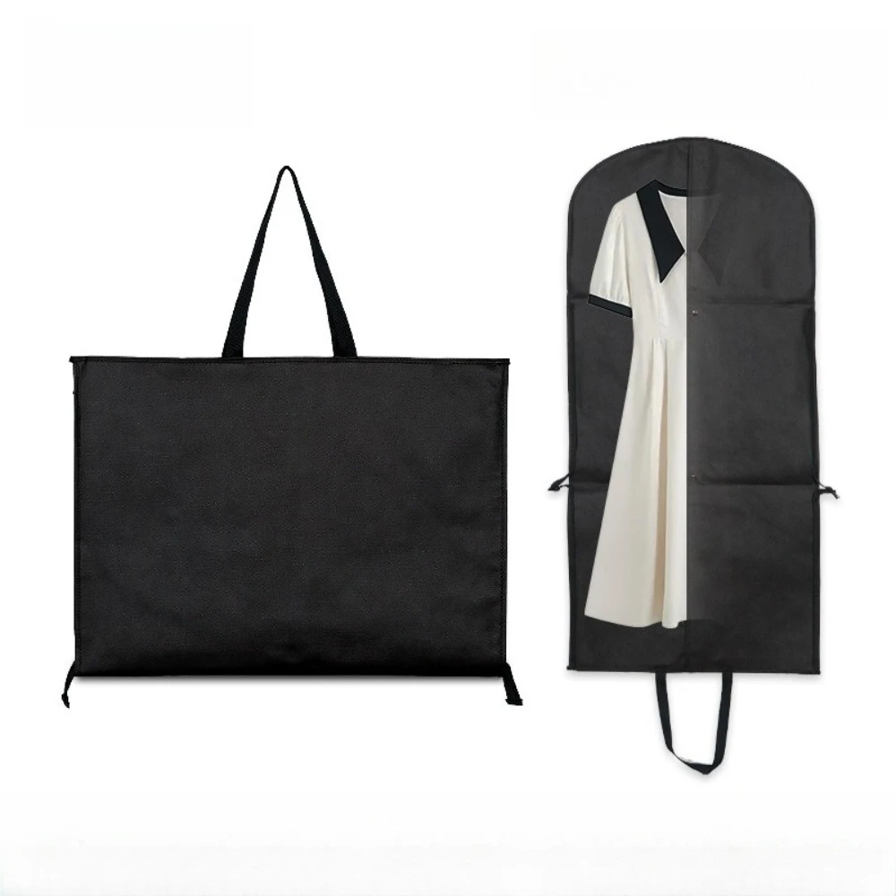 2pcs Coat Suit Jacket Three-fold Dress Storage Bags Black Non-woven Fabric Moisture-proof Clothing Dust-proof Bag 60x130cm