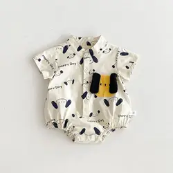 2025 New Korean Cute Cartoon Doggy Newborn Baby One Piece Bodysuits Turn Down Collar Infant Boys Girls Polo Tops Romper Outfit