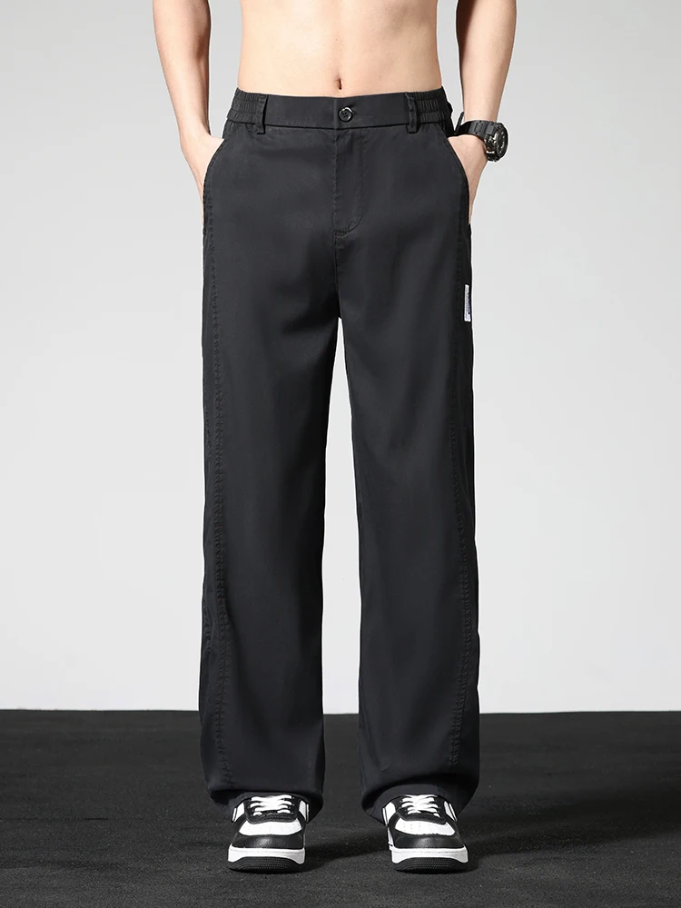ฤดูร้อนบางสบายๆกางเกงผู้ชายตรงกางเกงกว้างแบรนด์เสื้อผ้า Lyocell ยืดกางเกงหลวมเกาหลีอินเทรนด์ Man เสื้อผ้า