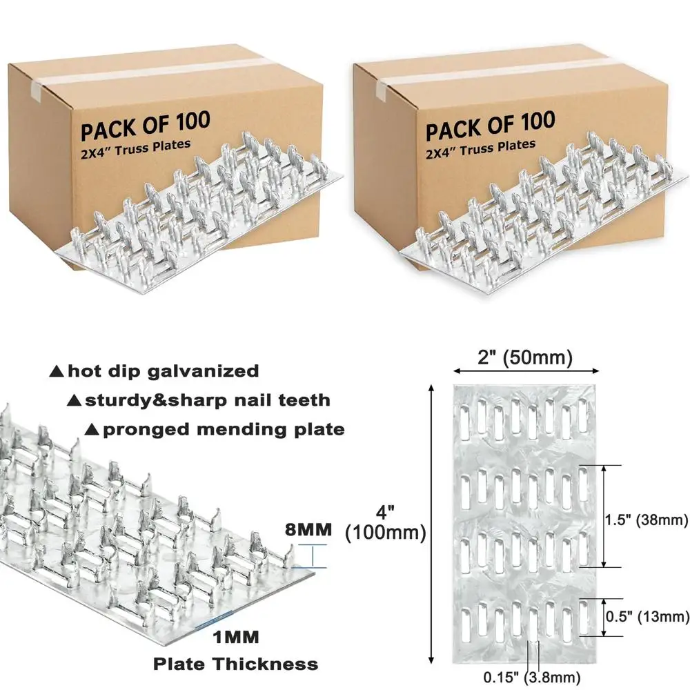 

100-Pack 2x4 Truss Mending Plates with Prong Teeth for Roofing Wood Connections, 20 Gauge Thick