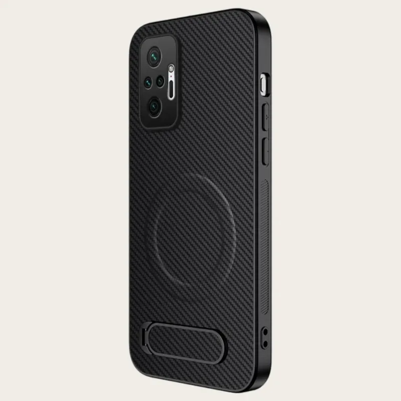 Skinlee For Redmi Note 10S Pro Case Carbon fiber texture silicone soft shell with bracket For Redmi Note 10S Pro Back Casing