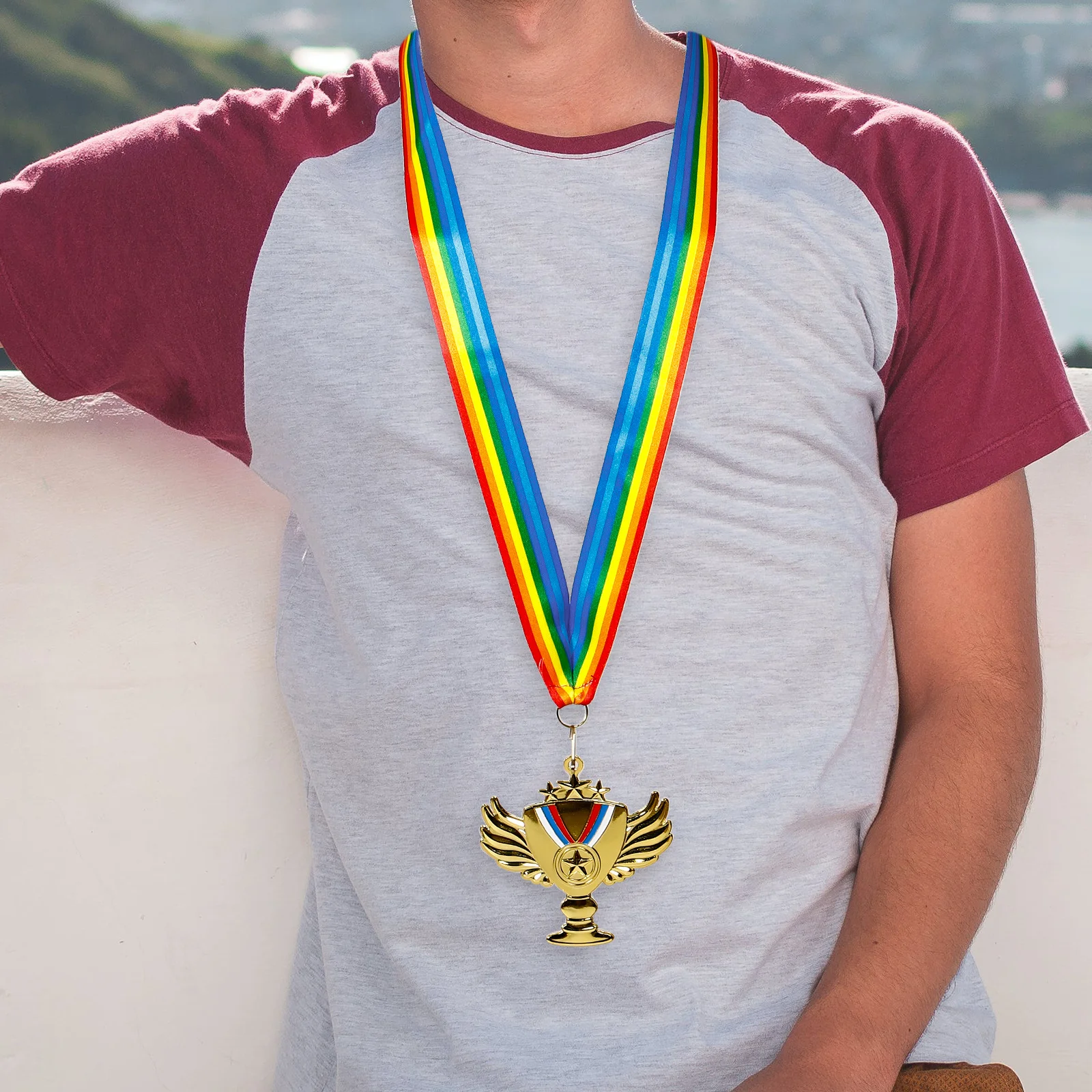 

3pcs Award Medals With Lanyard Sports Winner Competition Party Favors Metal Trophy For Athletics Celebration Cheer Participation