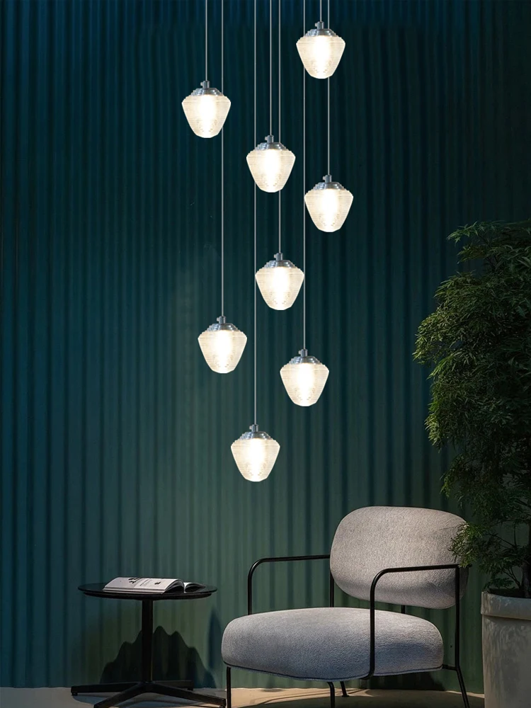 

Modern Nordic LED Staircase Pendent Lamp Hanging Living Room Ceiling Light Designer Creative Dining Table Decoration Chandelier