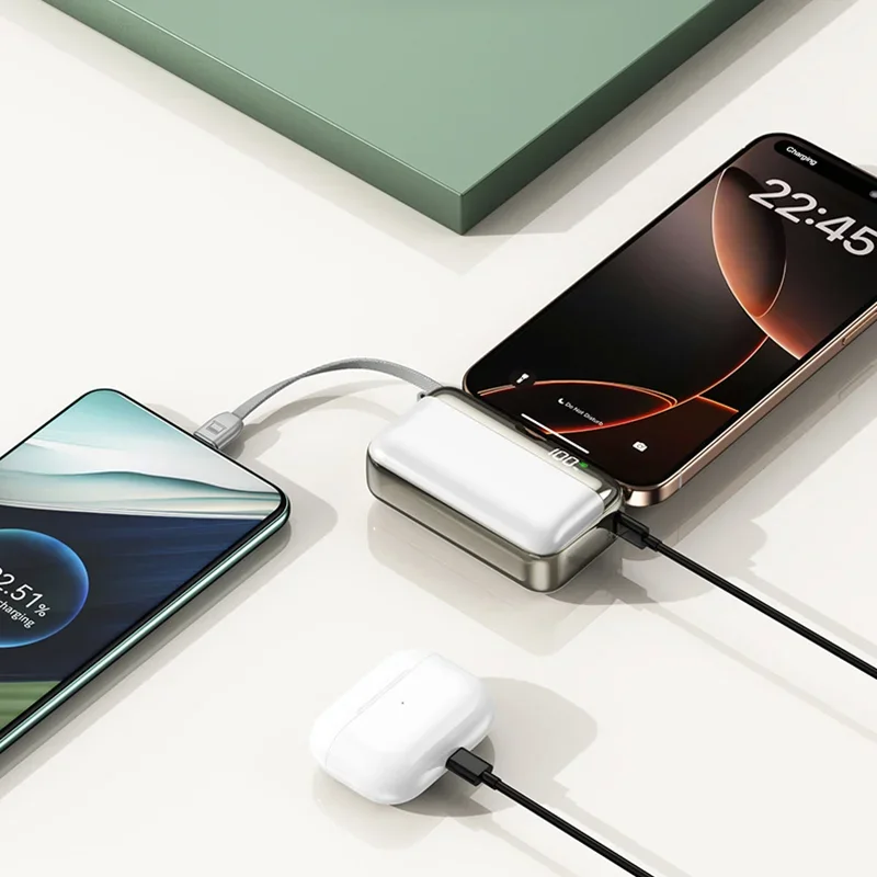 Power Bank 20000mAh 22.5W Fast Charging Capsule Portable Charger With Built-in Cable Tail Plug For Mobile Phone Tablet Daily Use view 6