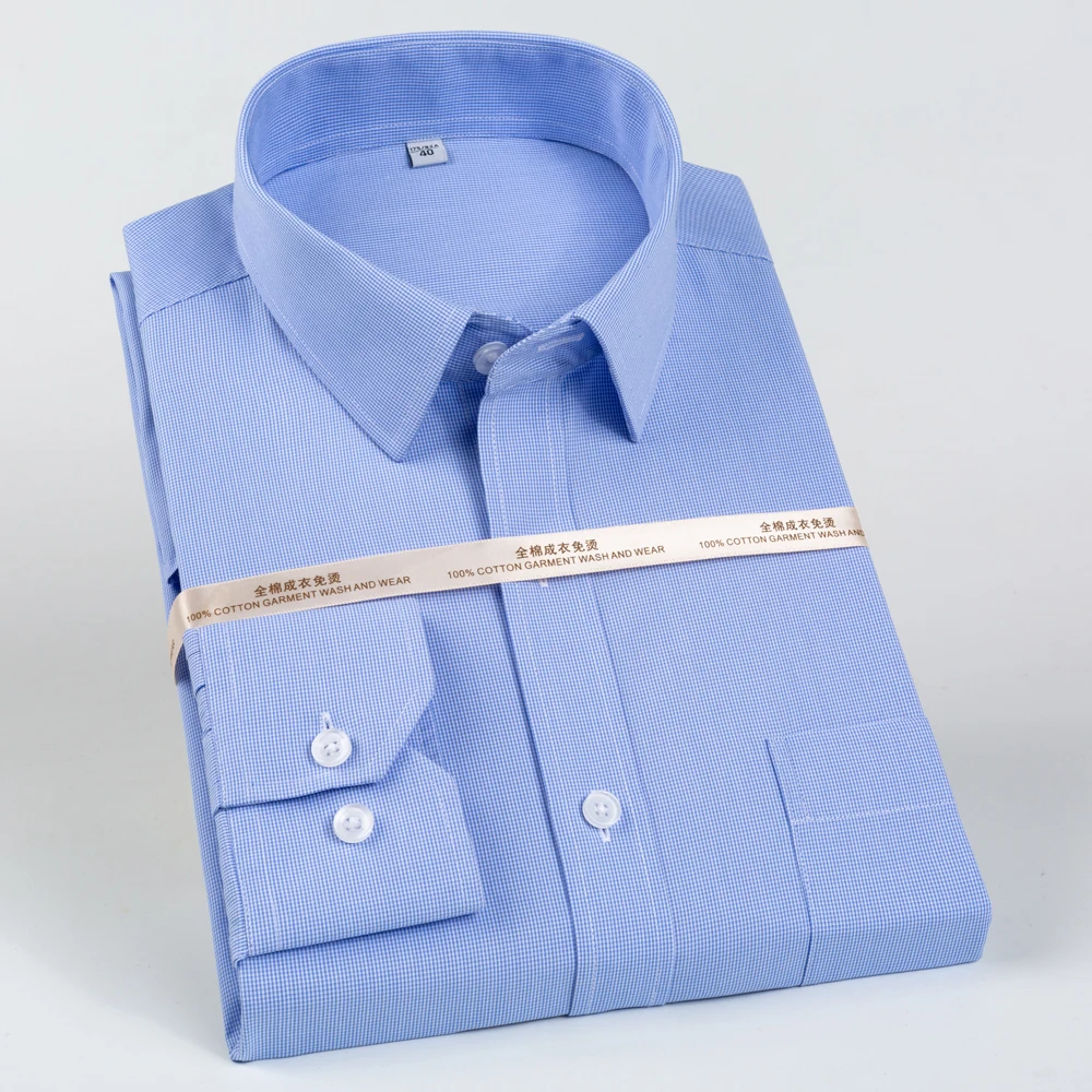 

Мужские повседневные классические рубашки в полоску, не железная клетчатая рубашка на пуговицах, деловая рубашка в клетку с длинным рукавом и карманом