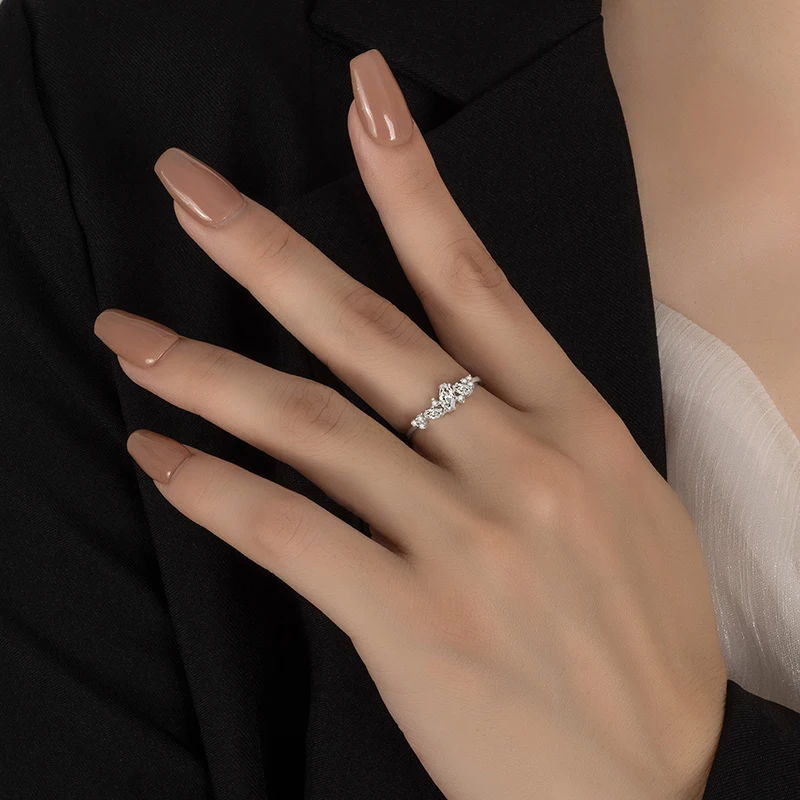 PERFANY 0.58CT Marquise Cut Moissanite Women\'s Ring S925 Pure Silver Laboratory Cultivated Diamond Fashion Design Jewelry