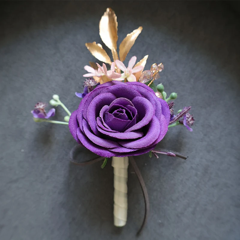 

25068 Purple Bohemian Rose Flower Corsage & Wristlet - Perfect for Brides, Groomsmen, and Wedding Decorations