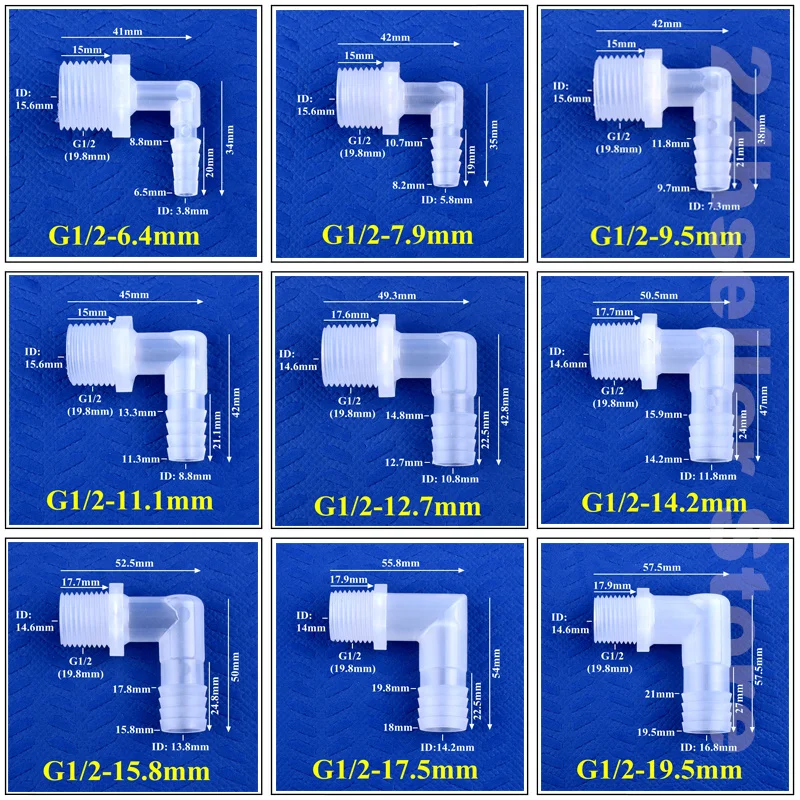 5~200pcs G1/2 Male Thread To 6.4mm~19.5mm PP Pagoda Elbow Connector Aquarium Tank Irrigation Air Pump Adapter Hose Joint