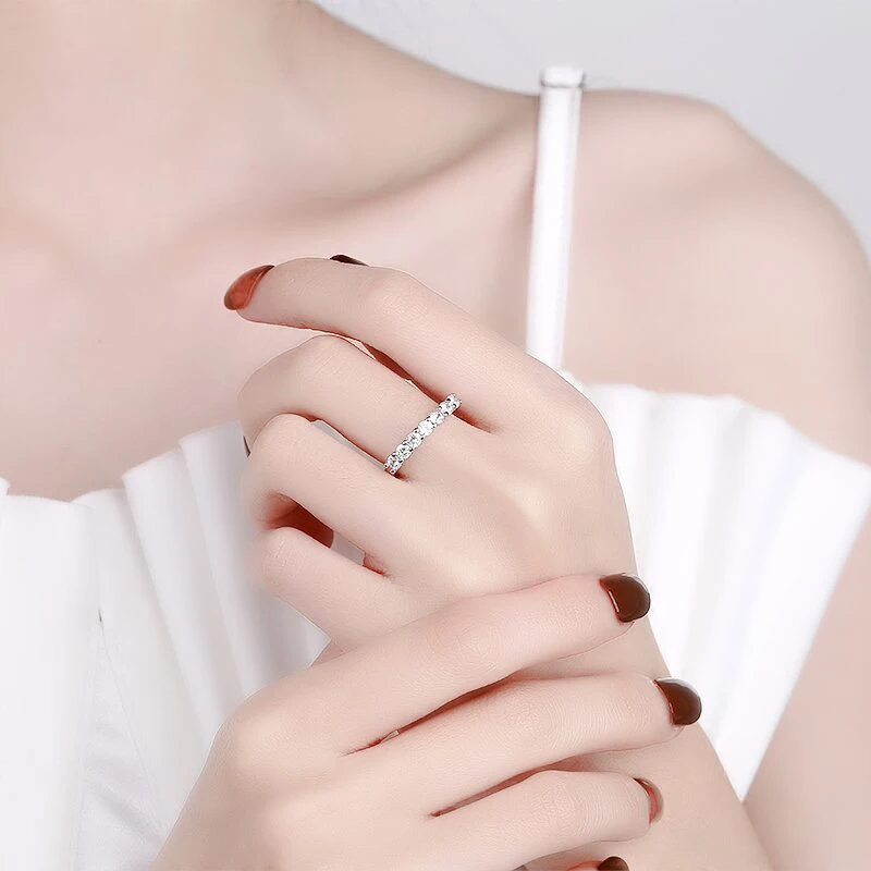 TEZZC Full 3mm Moissnaite Ring For Women S925 Sterling Silver Wedding Sparkling Certificated Lab Diamond Finger Rings Jewelry