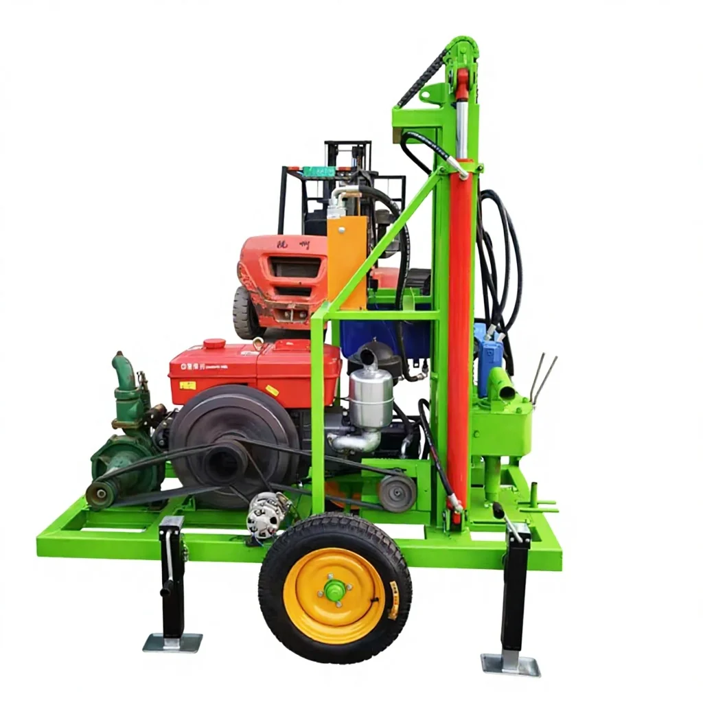 Small Water Well Drilling Rig Hydraulic Diesel Engine Portable Wheeled Sturdy Durable 150m 200m Depth