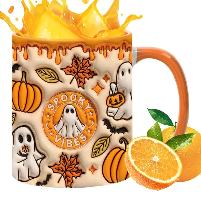 350ml Halloween ghost design Ceramic Ghost Mug Ghost Drinking Cup Ceramic Espresso Cup Spooky Tea Mug Breakfast Milk Cup