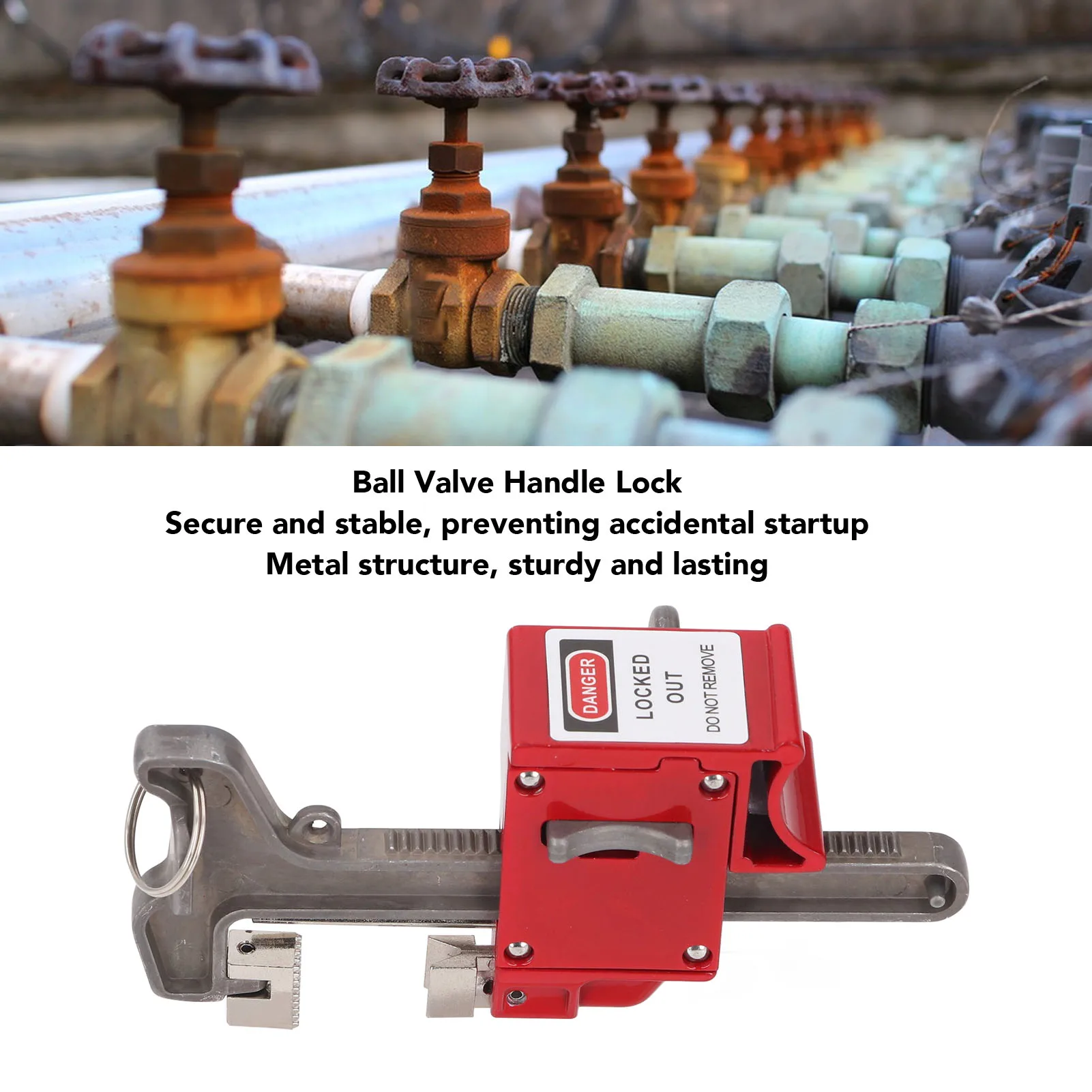 

Ball Valve Lockout Device with Tags and Cable Ties Manual Faucet Handle Security Lock for DN8‑DN100 Pipe Diameter