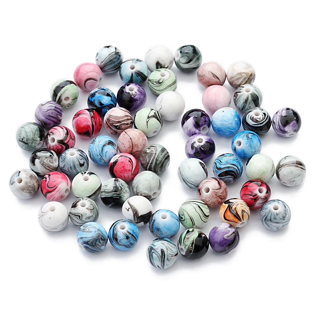 30-100pcs/lot Ink Painting Resin Beads Round Loose Spacer Beads For DIY Necklace Bracelet Jewelry Accessories