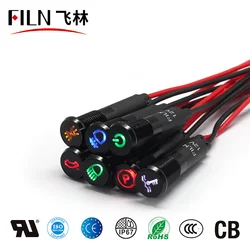 FILN-luz indicadora LED de 8mm, luz piloto de tablero con indicador de Metal de 12V con cable de 20cm para salpicadero de coche, maquinaria de camiones marinos