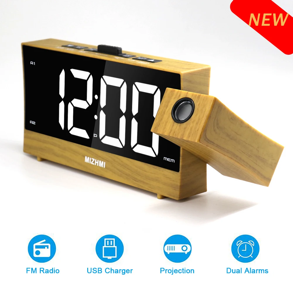 New LED Digital Projection Alarm Clock Electronic Alarm Clock with Projection FM Radio Time Projector Bedroom Bedside Mute Clock