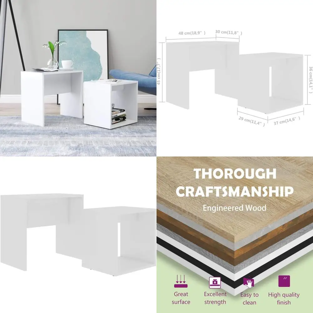 

Современный журнальный столик из 2 предметов с местом для хранения вещей, белый, идеально подходит для гостиной