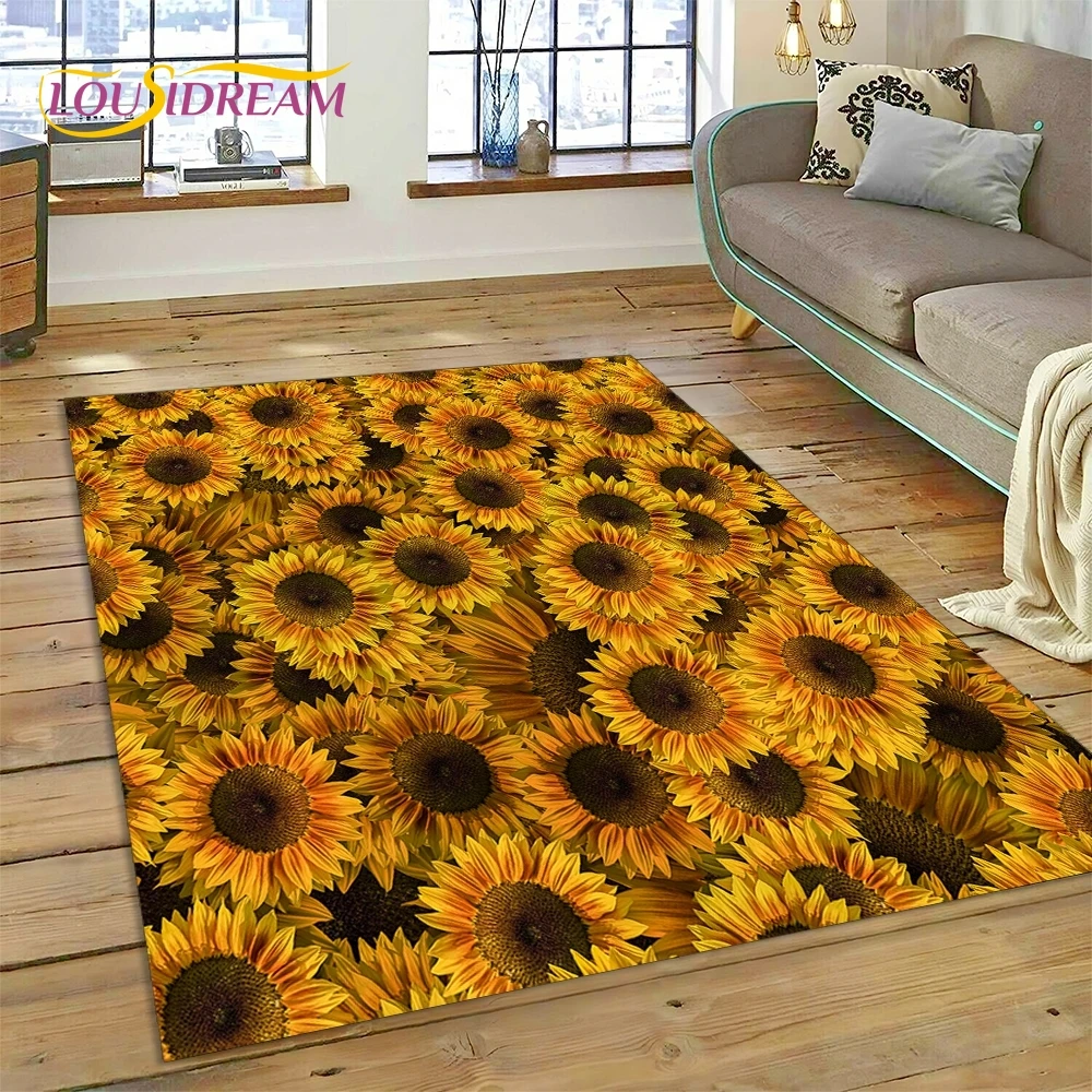 

3D Dream Sun Flowers Nordic Daisy Rug Carpet for Living Room Bedroom Home Decor,Non-slip Decoration for Sofa Doormat Gifts Kid